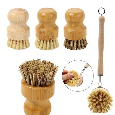 China Sustainable Eco Friendly Natural Sisal Coconut Plant Stiffen Bamboo Wooden Kitchen Dish Scrub Cleaning Brush for sale