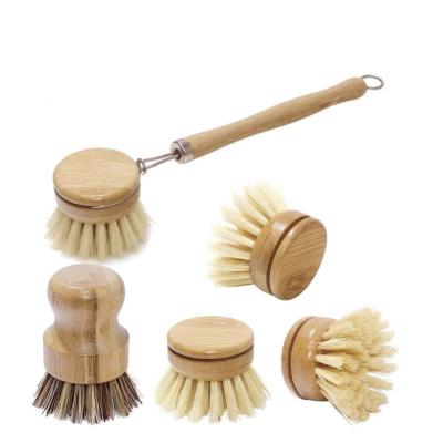 China Universal Sustainable Bamboo Kitchen Brush Kitchen Cleaning Pot Pan Bowl Dishes Cleaning Brush Universal Fruit Kitchen Cleaning Brush With Replaceable 3 Head for sale