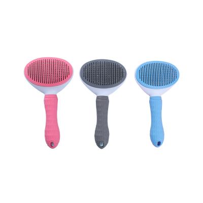 China Viable Hair Grooming Pet Cleaner Brush with Release Pad Self Cleaning Hair Brush for Pet for sale