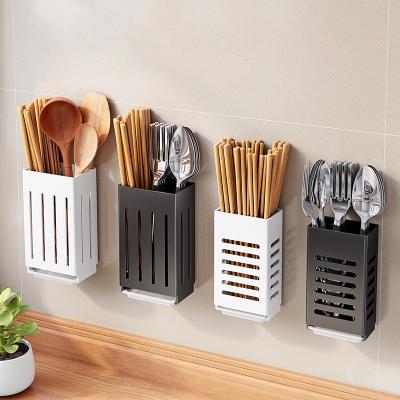 China 2022 New-Fashion Style Wall Mounted Black Shelf Chopsticks White Storage Box Rack Kitchen Organizer Chopsticks Storage Box for sale