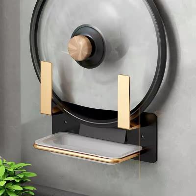 China Metal Kitchen Bathroom Spice Rack Set Organizer Storage Accessories Utensil Black Gold Jar Lid Hanging Wall Mounted Rack for sale