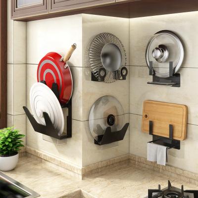 China Kitchen Multi-Layer Black Aluminum Wall Mount Rack Home Appliance Pot Cover Pot Spoon Storage Holder Aluminum Pot Lid Holder for sale