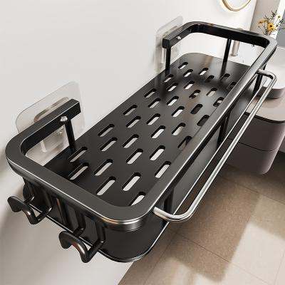China Wall Mounted Type Bathroom Space Storage Rack Bath Shower Kitchen Wall Aluminum Black Toilet Shampoo No Drill Aluminum Square Shelf for sale