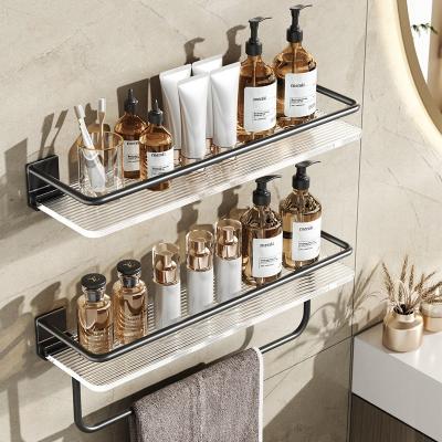 China Wall Mounted Type Not Drilling Square Aluminum Tube Storage Racks Acrylic Multilayer Tube Makeup Shelf Bathroom Accessories for sale