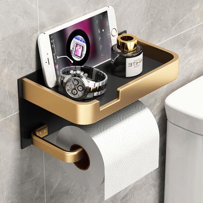 China Modern hot sale black&gold waterproof Drawer Punchfree Bathroom Tissue Shelf Storage Box Wall Mounted Toilet Paper Holder for sale