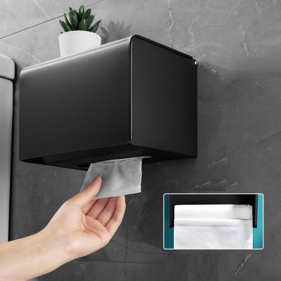 China Black Aluminum Wall Mounted Toilet Paper Holder Bathroom Hotel Kitchen Black Towel Holders Dispenser Storage Box Modern for sale