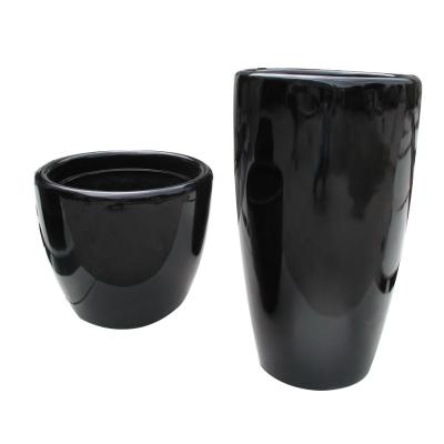 China Large Round Flower Pot&Planter Light Weight Outdoor Black Light And Waterproof For Hotel And Villa Decorations for sale