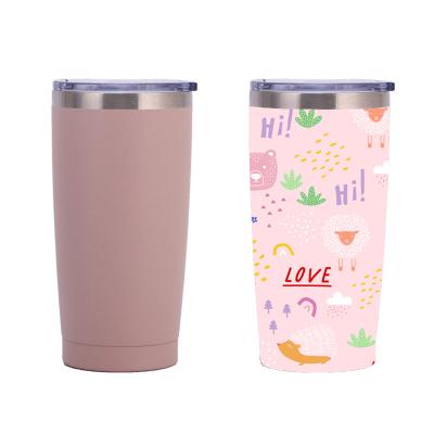 China Wholesale Disposable Powder Coated 20 Oz Double Wall Stainless Steel Vacuum Tumbler Cups With Slip Lid for sale