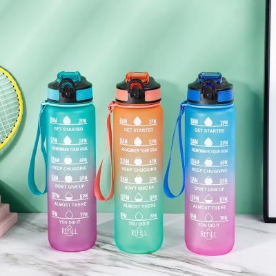 China Sustainable Wholesale Customized Logo BPA Free Plastic Water Bottle 1000ml Sports Drinking Bottle With Rope for sale