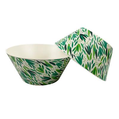 China Mikenda Fiber Bamboo Soup Bowl Salad Sustainable Leaf Printing Reusable Customized Bowls for sale