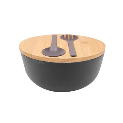 China Sustainable Custom Reusable Fruit Salad Bowl Bamboo Spoon Fork Bowl Set With Lid for sale