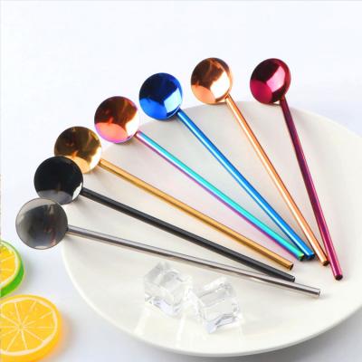 China Flypeak 6Pcs/set Disposable Portable Reusable Multicolor Metal Straw Spoon Drinkable Brushes Stainless Steel and With Wheat Straw Box for sale