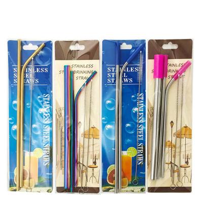 China New Flypeak Custom Eco-Friendly Disposable Metal Extra Long Straws Drinking Stainless Steel Reusable Straw Sets With Brush for sale