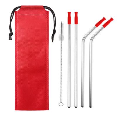 China Flypeak Reusable Stainless Steel New Extra Long Straws Eco-friendly Disposable Metal Straw Drinking Sets With Silicone Straw Tips for sale