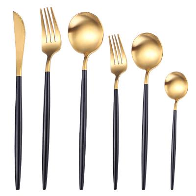 China Flypeak 5Pcs/set Disposable Portable Reusable Stainless Steel Forks and Spoons Set Gold Cutlery Knife Spoon Fork Set Flatware Set With Gift Box for sale