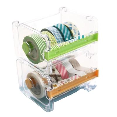 China Creative Tape Mini Plastic Desktop Dispenser Tape Storage Box for sale