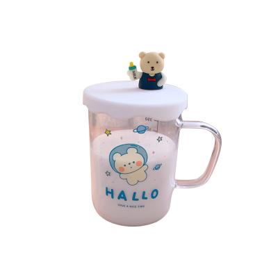 China Lovely W&G School Children Girl Heart Breakfast Cartoon Home Heat Resistant Transparent Milk Straw Glass Cup With Cover for sale