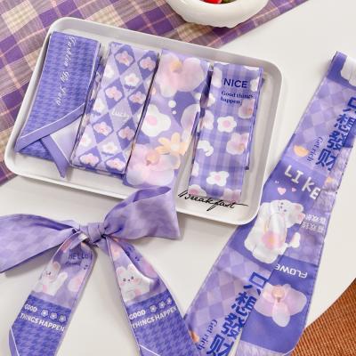 China Purple Chinese Style Spring Flower French Scarf Ribbon Headband Tie Ribbon Scarf Bag Decoration for sale