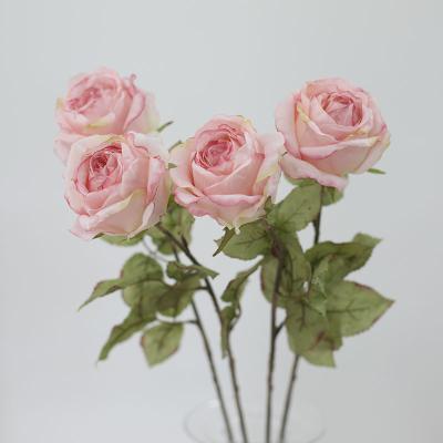 China Vintage Plastic Simulation Rose Burnt Single Roasted Edge Fake Flower Wedding Bouquet Simulation Rose for sale