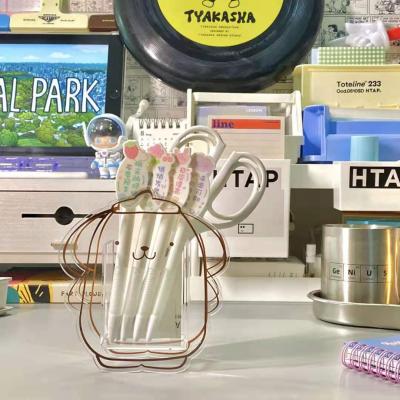 China Cute Cartoon Acrylic Transparent Decoration Stand Pen Storage Pen Desk Holder for sale