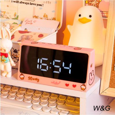 China Cute Silent Electronic Nap Alarm Clock Table Digital Style Mirror Student Desktop LED Silent Clock for Kids for sale