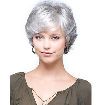 China Silver White Headgear Middle Aged Chemical Fiber Hair Silky Straight Wave Wig And Older Ladies Hair Wigs Synthetic Short Curly Hair Mother Wigs for sale