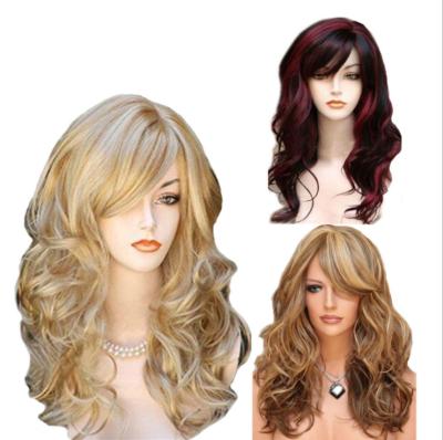 China 2021 Water Wave Whale Sale 24 High Quality Synthetic Wigs Inch Wig Part Long Wave Bangs Fashion Blonde Lady Wig for sale