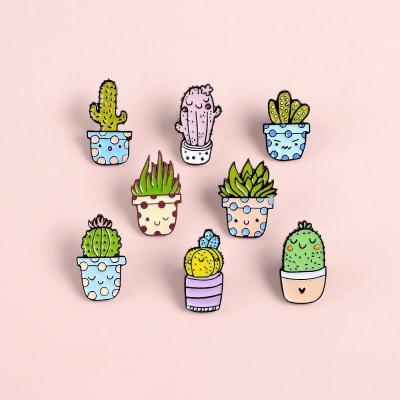 China Europe Fashion Cactus Enamel Pins Cartoon Design Silver Gold Plated Factory Custom Soft Enamel Lapel Pin for sale