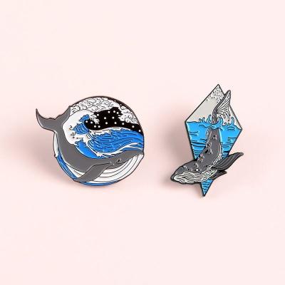 China Europe Wave Pins Blue Enamel Pin Ocean Sea Wave Brooches Whale Hourglass Badge Wave Collection for sale