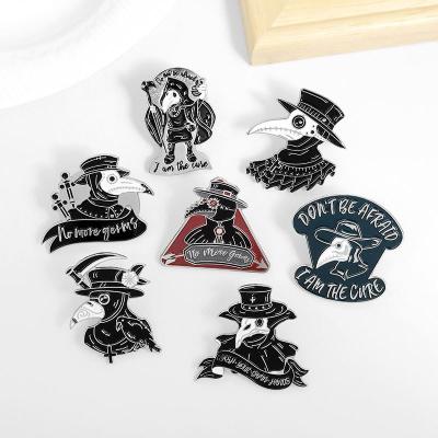 China Europe cowboy badge anti-skid button crow brooch creative punk plague heal bird beak crow series enamel pin for sale