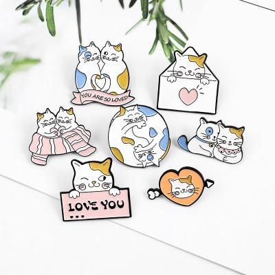 China Wholesale Cute Cartoon Cat Enamel Pin Europe Backpack Brooches Kitten Button Cowboy Korean Version I Love You for sale