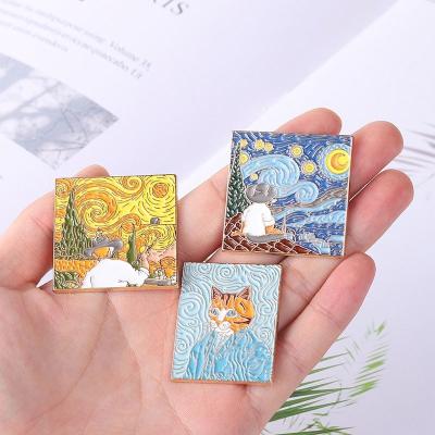 China Van Gogh Zinc Alloy Creative Starry Sky Brooch Oil Painting New Europe Style Geometric Pattern Modeling Soft Enamel Pin for sale