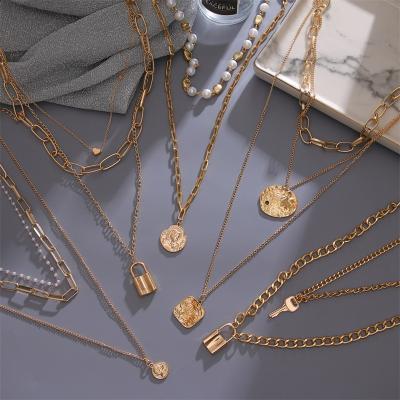 China Vintage Multi Layered Women's Necklaces Bead Round Jewelry 2021 Gold Coin Necklaces Bohemia Fashion Necklace Long Pendants for sale