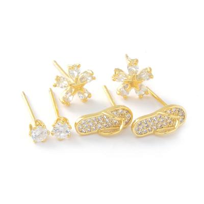 China CLASSIC 3 Pairs Set Shiny Daisy Slippers Zircon Stud Earrings For Women's Gift Jewelry New Vintage Bling Metal Pierced Earring for sale