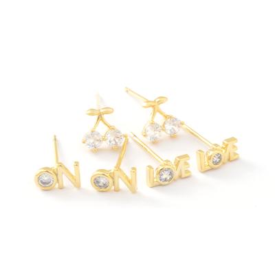 China CLASSIC 925 Mini Stud Earrings 3 Pair Earring Set Cherry Zircon Alphabet Love Shape Ear Piercing Jewelry For Girls Gifts for sale