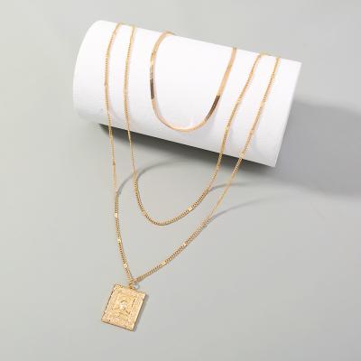 China CLASSIC Korean Fashion Alloy Women's Multilayer Necklace Geometry Tag Number Relief Necklace Gold Snake Bone Pendant Necklace for sale