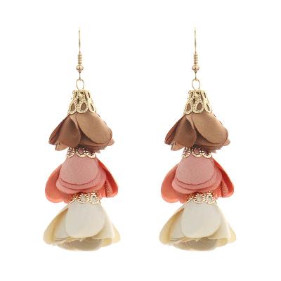 China BOHEMIA Flower Graceful Tricolor Pink Tassel Drop Earrings Long Shape Bohemian Handmade Dangle Earrings Wholesale for sale