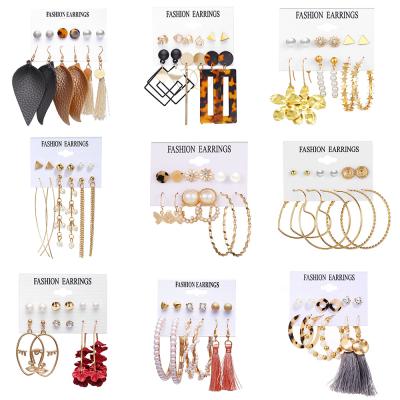 China Fashionable Hot Selling Boho Tassel Pearl Summer Multiple Amazon Earrings Jewelry Design Trendy Circle Dangle Stud Earring Set Wholesale for sale