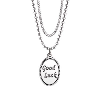 China CLASSIC Cool Women's Stainless Steel Style Sweater Chain Double Layer Around Pendant Necklace Brand Lucky Letter Pendant Necklace for sale