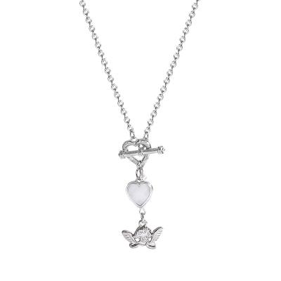 China New Stainless Steel CLASSIC Women's Double Necklace Love Angel Pendant Necklace Girlfriends Gift Pendant Jewelry for sale