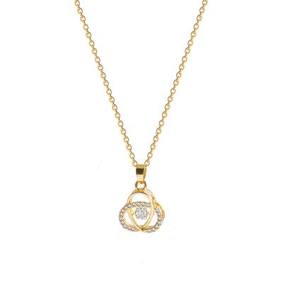 China New CLASSIC Korean Geometric Pendant Necklace Zircon Inlaid Stainless Steel Adjustable Goldplated Women's Fashion Necklace Chain for sale