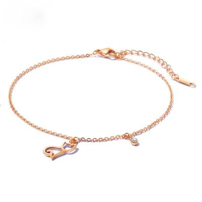 China BOHEMIA Dangling Hollow Cat Summer Anklet Stainless Steel Rose Gold CZ Cute Tasty Chain Jewelry Gifts For Girls for sale