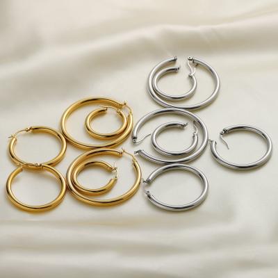 China 2020 TRENDY Geometric Circle Earrings Popular Gold Plated Stainless Steel Large Circle Hoop Earrings for sale