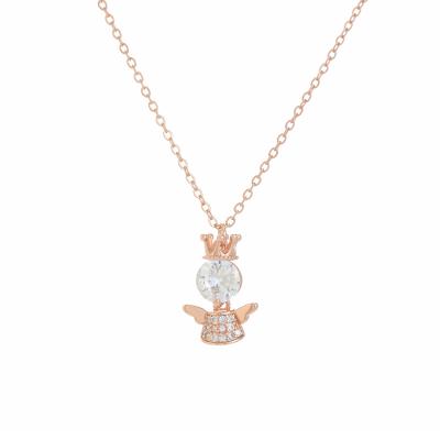 China CLASSIC Women's Stainless Steel Rose Gold Plated Neck Ornament New Zircon Inlaid Crown Angel Pendant Necklace Natural Opal Necklace for sale