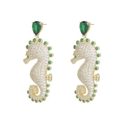 China CLASSIC New Design Luxury Seahorse Long Shaped Micro Earrings Bling Inlay High Quality Zircon Drop Earrings for sale