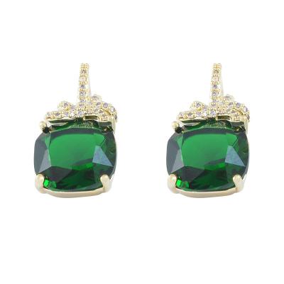 China New Fashion CLASSIC Crystal Drop Earrings Green 925 Silver Needle Stud Earrings Luxury Women for sale