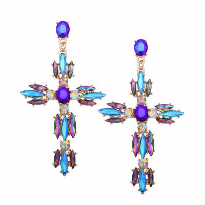 China MUSI Jewelry Fashion Creative Alloy Religious Popular Creative Alloy Studded Jesus Cross Shape Exaggerated Shiny Diamonds Earring for sale