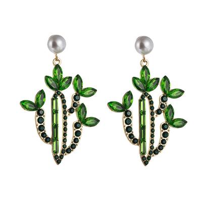 China MUSI Romantic Women's Individual Creativity Earring Alloy Factory Form Inlaid With Color Rhinestone Cactus Earrings Retro for sale