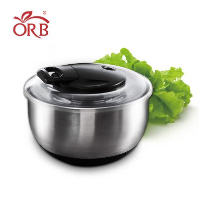 China Sustainable Kitchen Manual Pull Rope Stainless Steel Salad Spinner for sale