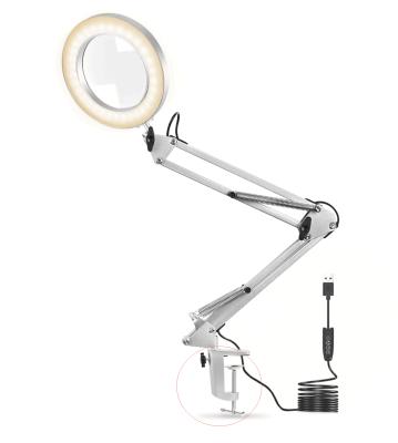 China Maixi 5X Sliver Beauty Lamp 3 Colors Dimmable Certical Type Magnifier Lens Magnifier High Reading Lamp Dinifition Magnifier With Led Light for sale